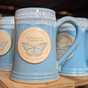 16 ounce traditional coffee mug in cornflower with white rim glaze