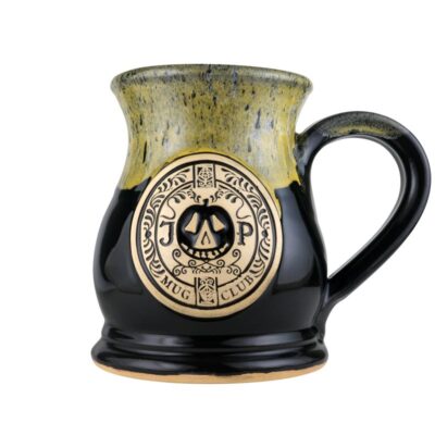 20 ounce Potbelly Beer Mug in a Gloss Black with Yellow rim glaze color